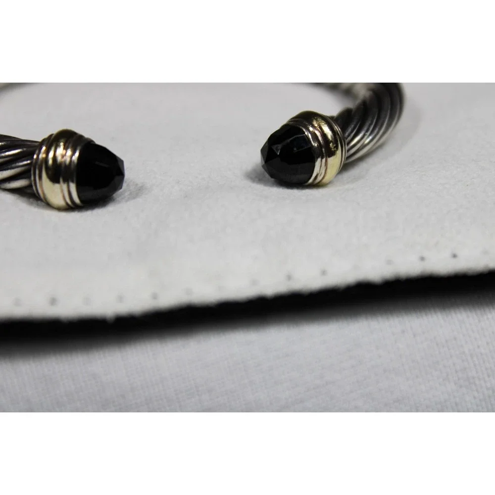 David Yurman 5mm Cable Sterling Silver Black Onyx and 14K Yellow Gold Bracelet M